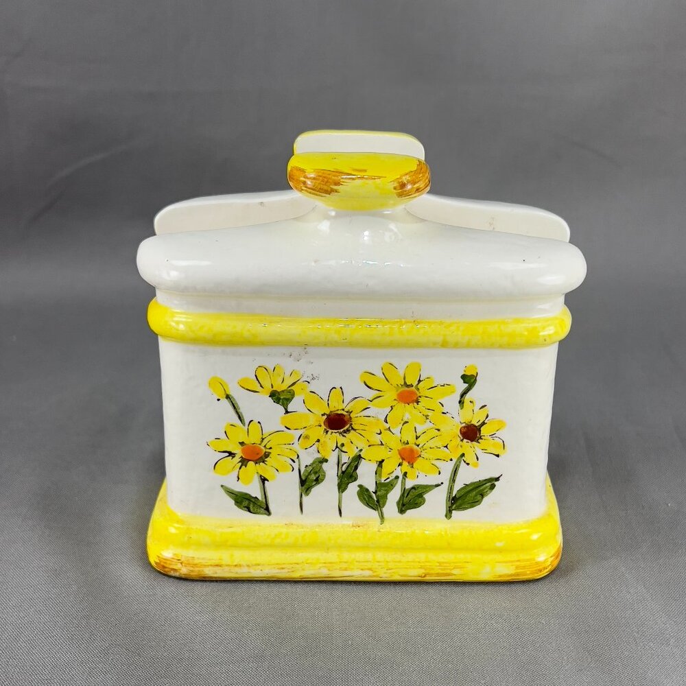 Vintage Sears Roebuck Daisy Spring Flower Ceramic Yellow Napkin Holder Japan 70s